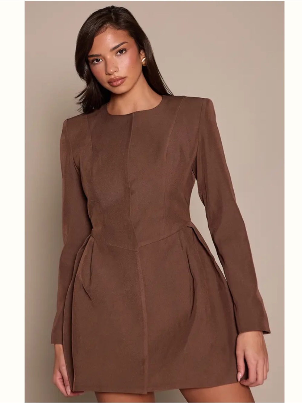 PrettyLittleThing Premium Chocolate Woven Structured Hip Detail Blazer Dress